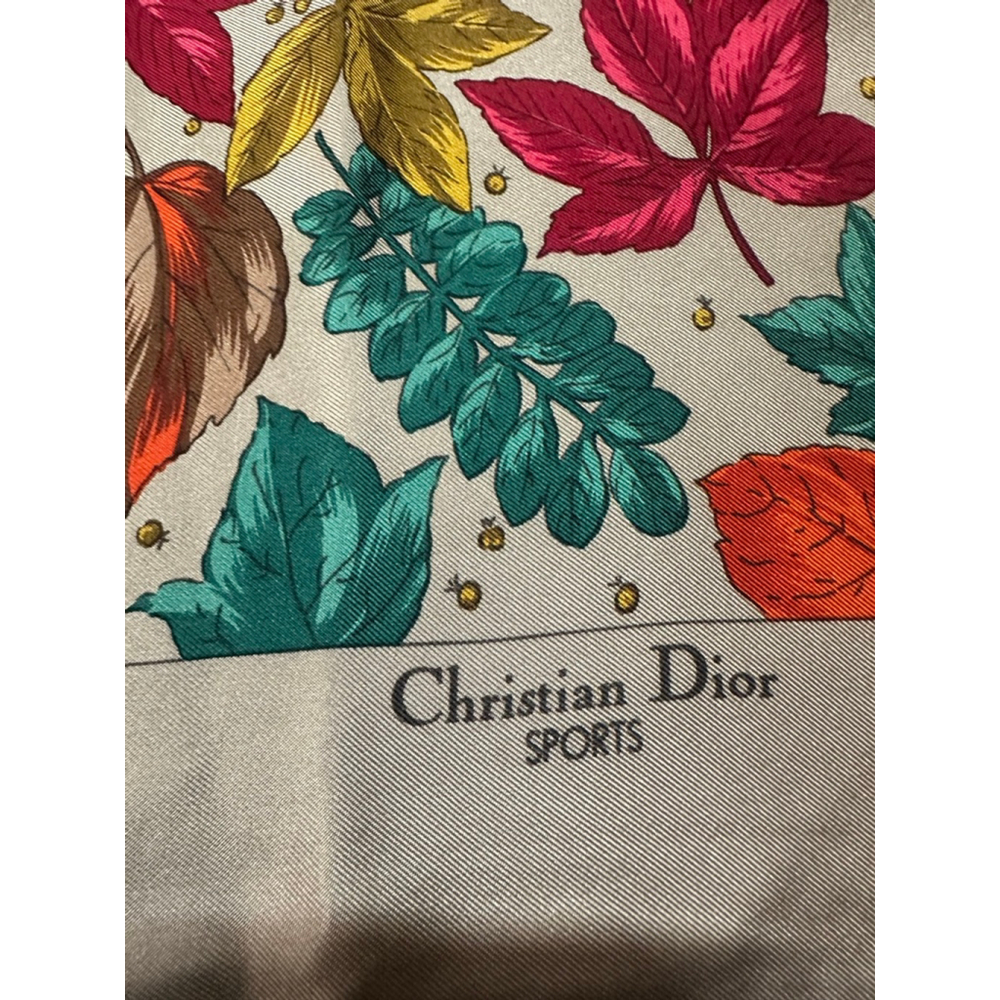 Women's Christian Dior Sports One Size Beige Multi-color Leaf Print Scarf - Picture 3 of 4
